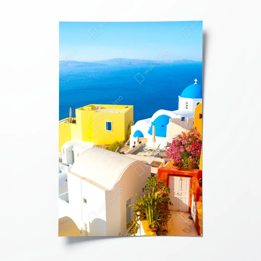 Plakat słoneczna Santorini nadmorska wioska – Wallissimo® Plakat słoneczna Santorini nadmorska wioska – Wallissimo®