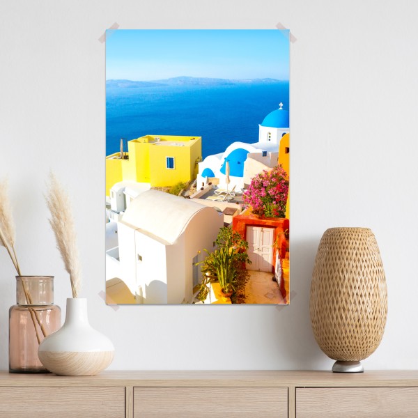 Plakat słoneczna Santorini nadmorska wioska – Wallissimo® Plakat słoneczna Santorini nadmorska wioska – Wallissimo®