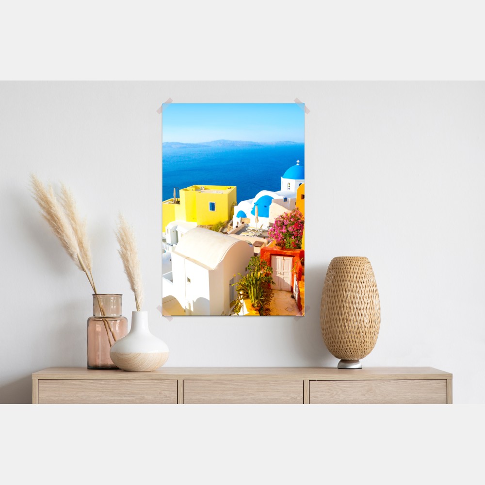 Plakat słoneczna Santorini nadmorska wioska – Wallissimo® Plakat słoneczna Santorini nadmorska wioska – Wallissimo®