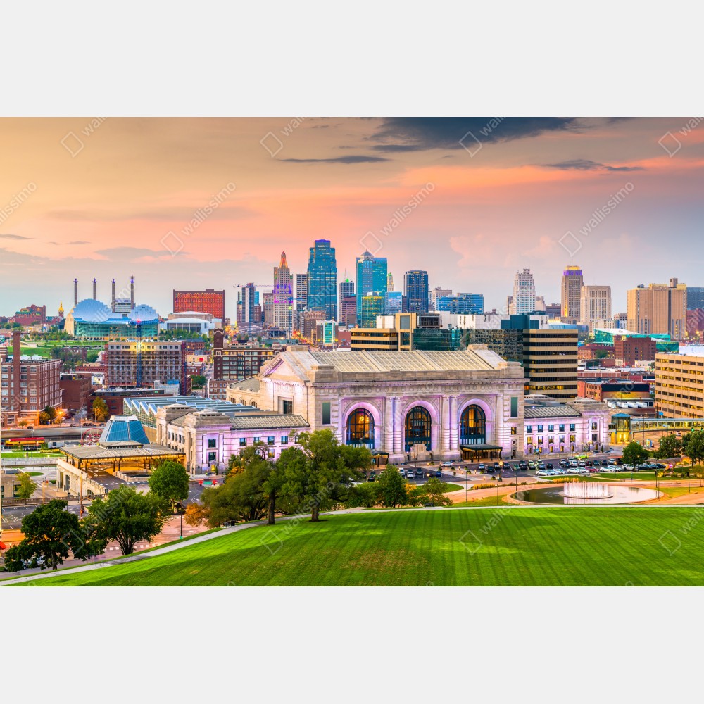 Plakat Kansas City panorama o zmierzchu – Wallissimo® Plakat Kansas City panorama o zmierzchu – Wallissimo®