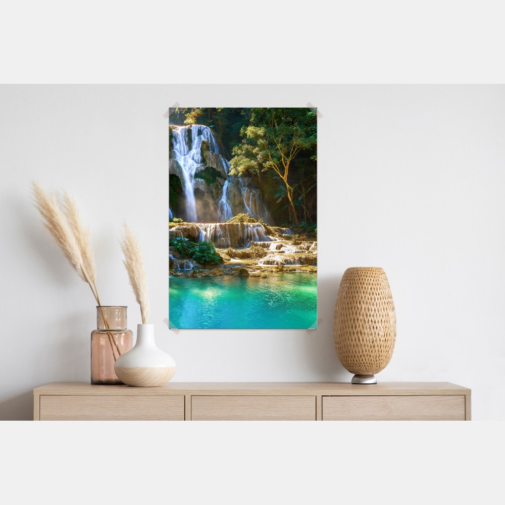 Plakat turkusowy wodospad w bujnym lesie – Wallissimo® Plakat turkusowy wodospad w bujnym lesie – Wallissimo®