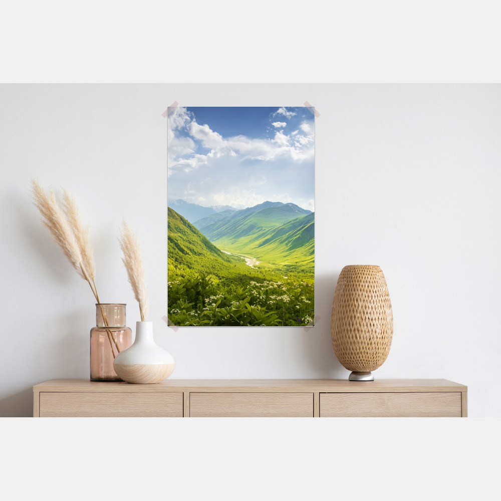 Plakat bujna zielona dolina górska – Wallissimo® Plakat bujna zielona dolina górska – Wallissimo®
