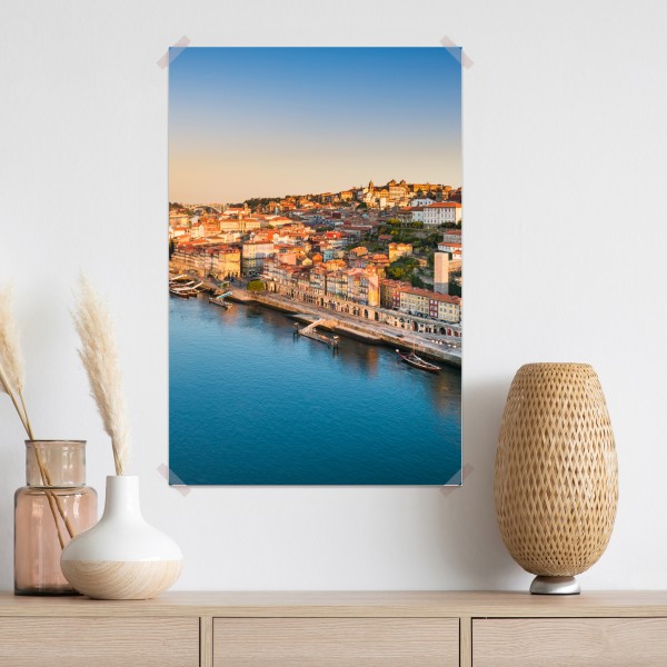 Plakat słoneczna panorama nabrzeża Porto o zachodzie słońca – Wallissimo® Plakat słoneczna panorama nabrzeża Porto o zachodzie słońca – Wallissimo®