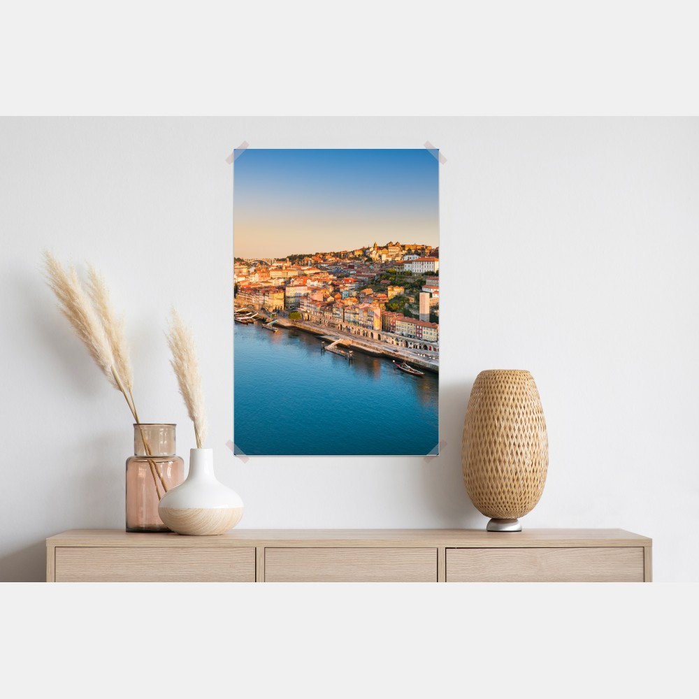 Plakat słoneczna panorama nabrzeża Porto o zachodzie słońca – Wallissimo® Plakat słoneczna panorama nabrzeża Porto o zachodzie słońca – Wallissimo®