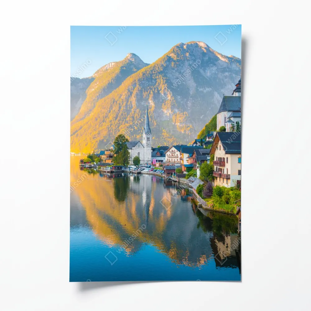 Plakat poranny blask Hallstatt nad jeziorem – Wallissimo® Plakat poranny blask Hallstatt nad jeziorem – Wallissimo®