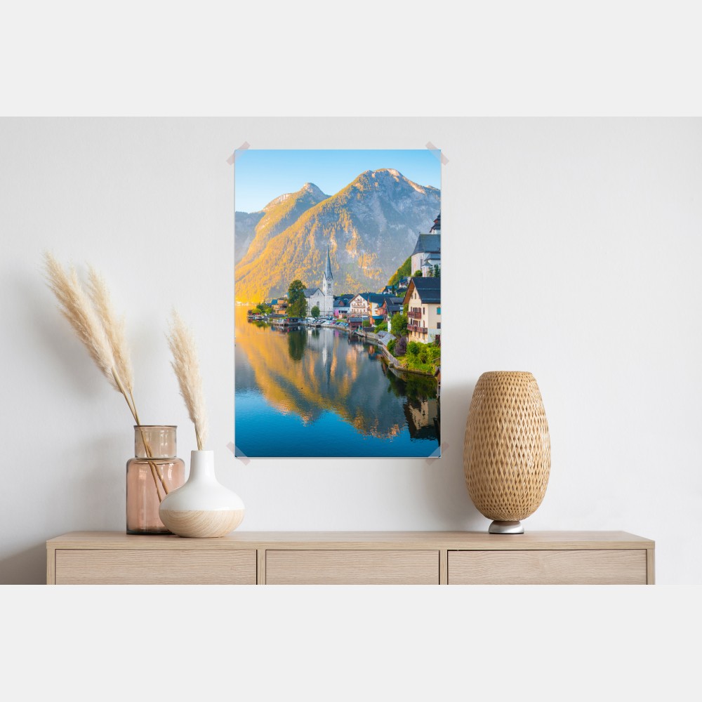 Plakat poranny blask Hallstatt nad jeziorem – Wallissimo® Plakat poranny blask Hallstatt nad jeziorem – Wallissimo®