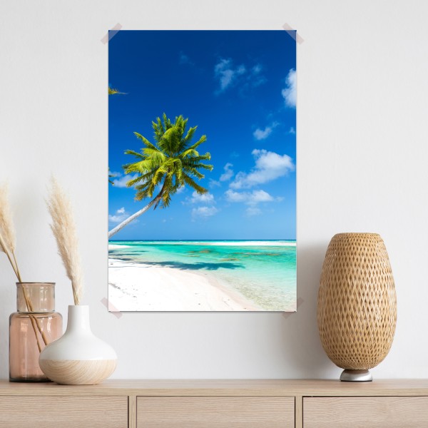 Plakat tropikalna plaża z palmami i turkusową wodą – Wallissimo® Plakat tropikalna plaża z palmami i turkusową wodą – Wallissimo®