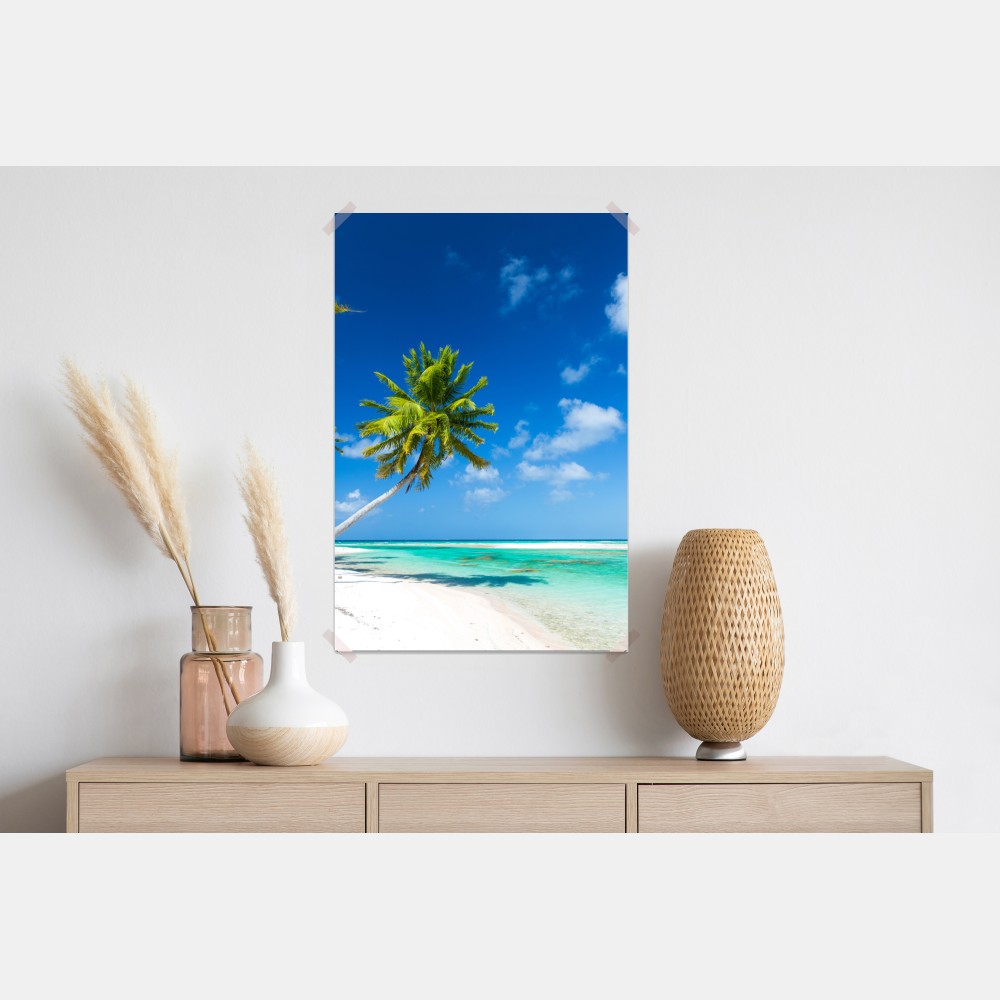 Plakat tropikalna plaża z palmami i turkusową wodą – Wallissimo® Plakat tropikalna plaża z palmami i turkusową wodą – Wallissimo®