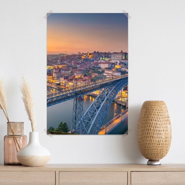 Plakat panorama Porto o zmierzchu z mostem Dom Luís I – Wallissimo® Plakat panorama Porto o zmierzchu z mostem Dom Luís I – Wallissimo®