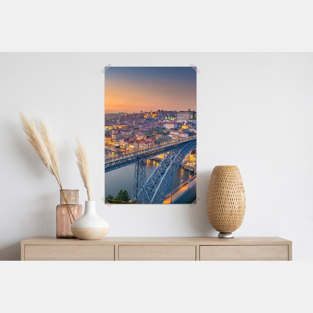 Plakat panorama Porto o zmierzchu z mostem Dom Luís I – Wallissimo® Plakat panorama Porto o zmierzchu z mostem Dom Luís I – Wallissimo®
