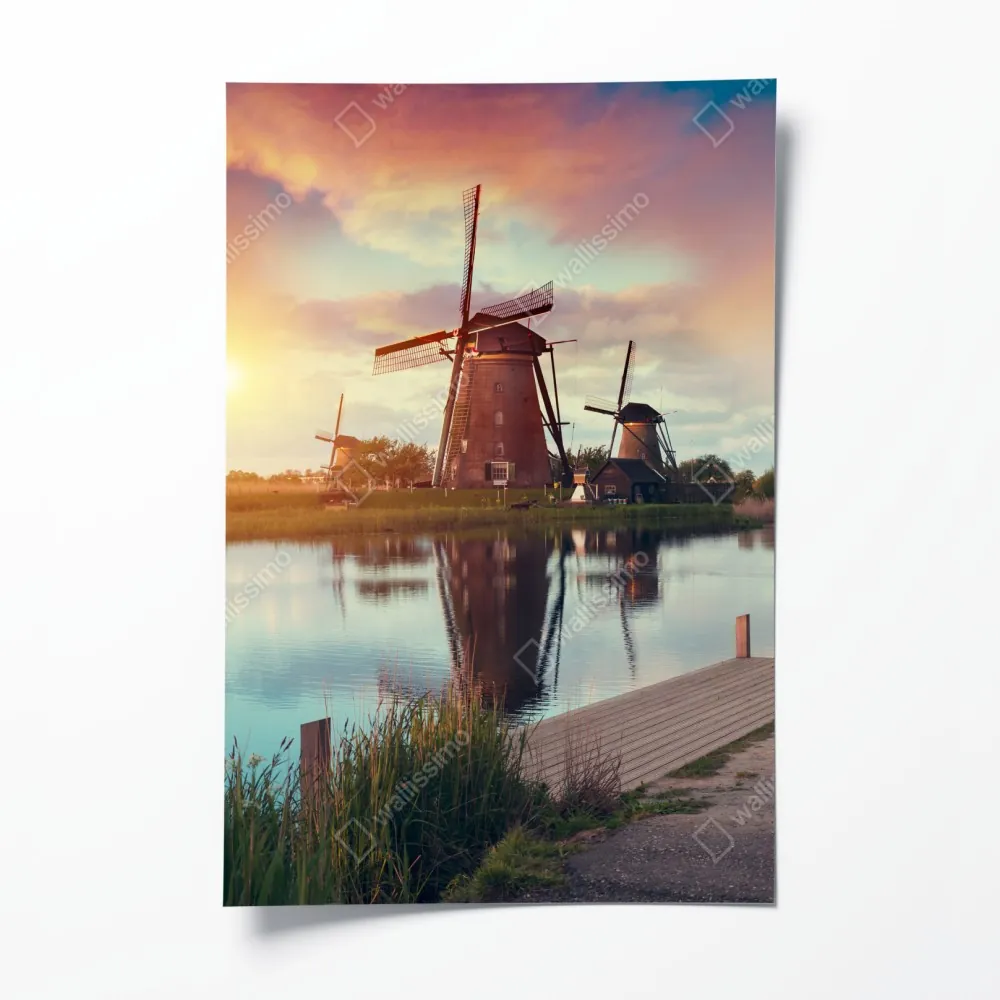 Plakat zachód słońca nad wiatrakami w Holandii – Wallissimo® Plakat zachód słońca nad wiatrakami w Holandii – Wallissimo®