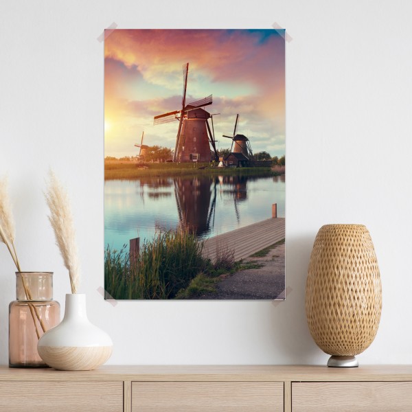 Plakat zachód słońca nad wiatrakami w Holandii – Wallissimo® Plakat zachód słońca nad wiatrakami w Holandii – Wallissimo®