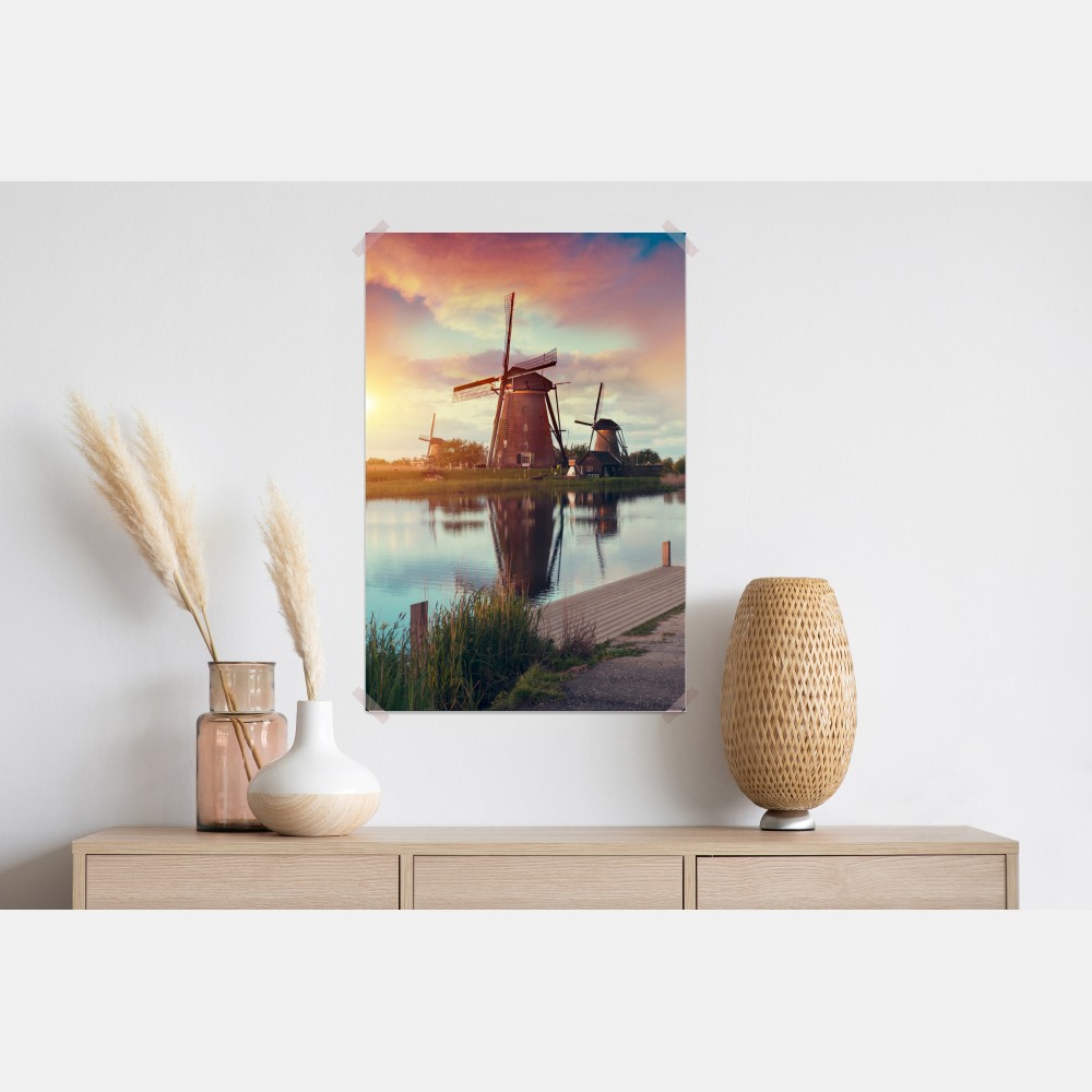 Plakat zachód słońca nad wiatrakami w Holandii – Wallissimo® Plakat zachód słońca nad wiatrakami w Holandii – Wallissimo®