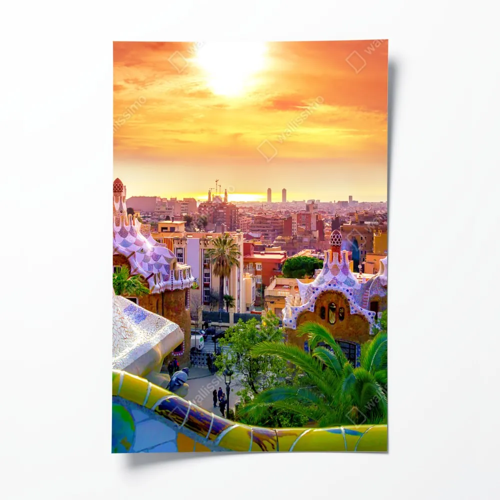 Plakat zachód słońca nad Park Güell w Barcelonie – Wallissimo® Plakat zachód słońca nad Park Güell w Barcelonie – Wallissimo®