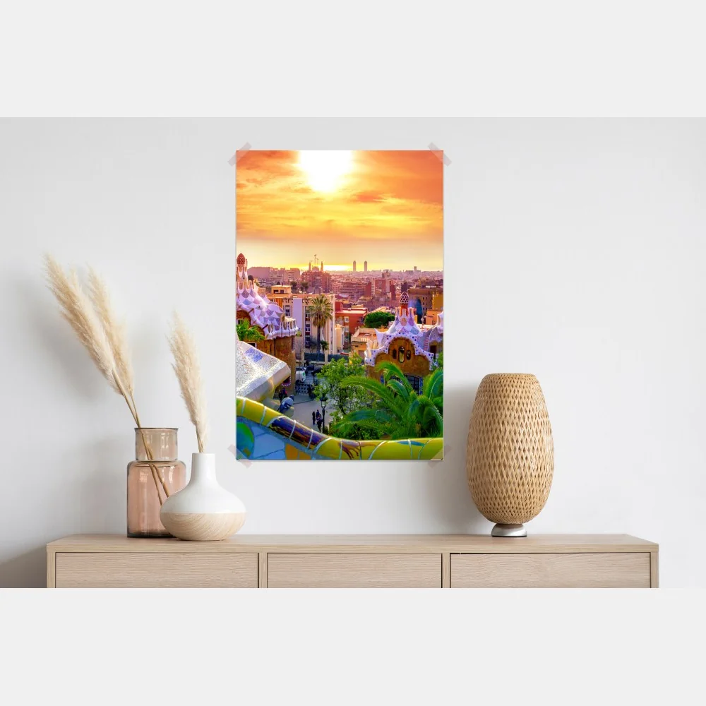 Plakat zachód słońca nad Park Güell w Barcelonie – Wallissimo® Plakat zachód słońca nad Park Güell w Barcelonie – Wallissimo®