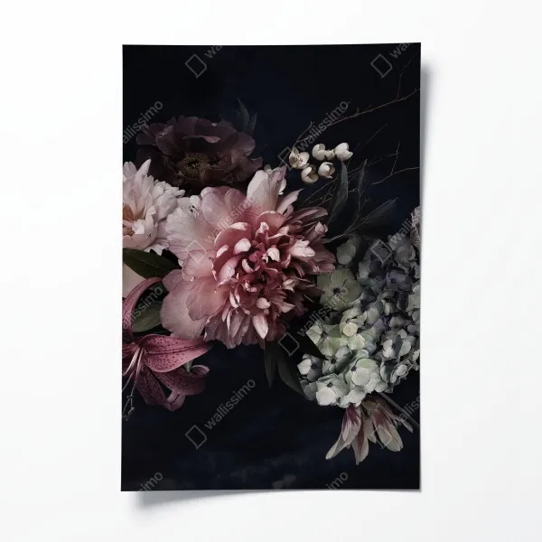 Plakat bukiet piwonii i hortensji