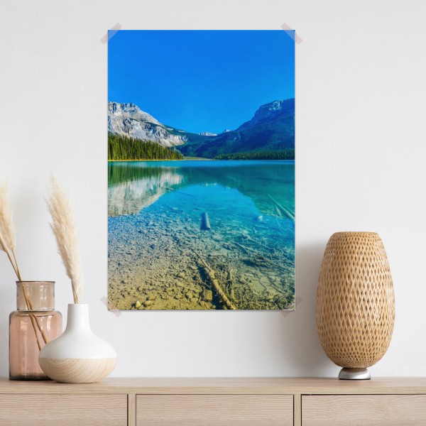 Plakat turkusowe alpejskie jezioro z odbiciami gór – Wallissimo® Plakat turkusowe alpejskie jezioro z odbiciami gór – Wallissimo®