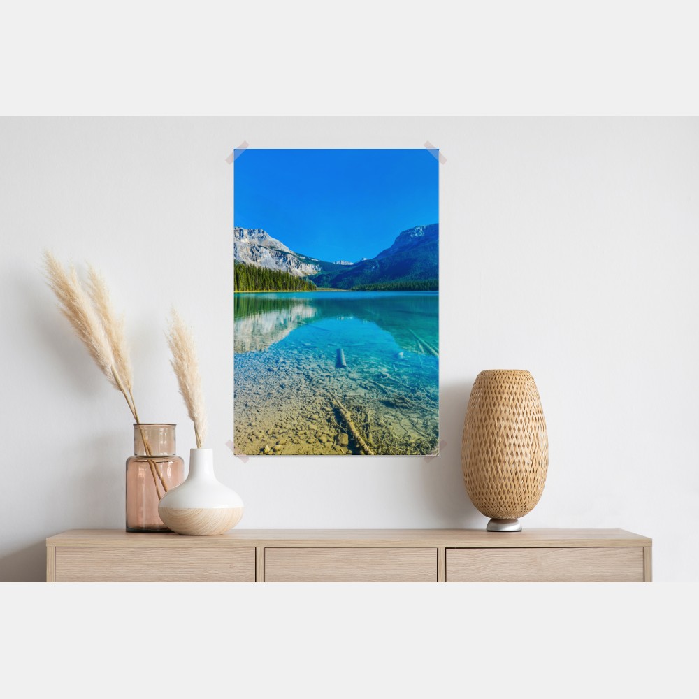 Plakat turkusowe alpejskie jezioro z odbiciami gór – Wallissimo® Plakat turkusowe alpejskie jezioro z odbiciami gór – Wallissimo®