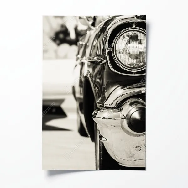 Plakat zabytkowy chromowany samochód zbliżenie