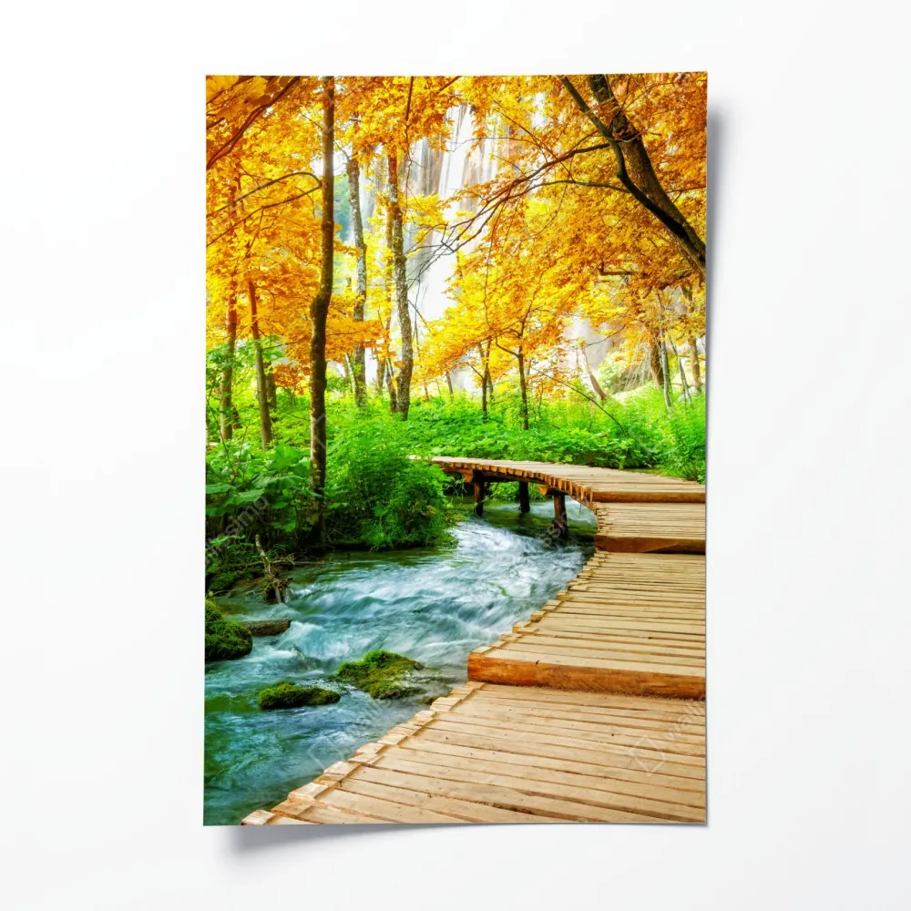 Plakat złoty pomost w lesie nad Plitwickimi Jeziorami – Wallissimo® Plakat złoty pomost w lesie nad Plitwickimi Jeziorami – Wallissimo®