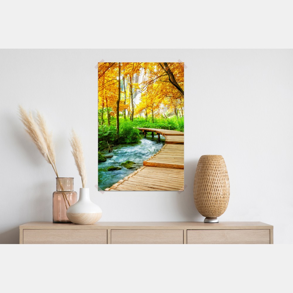 Plakat złoty pomost w lesie nad Plitwickimi Jeziorami – Wallissimo® Plakat złoty pomost w lesie nad Plitwickimi Jeziorami – Wallissimo®
