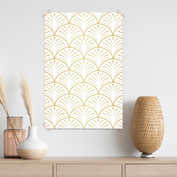 Plakat złoty wzór art deco w stylu wachlarza – Wallissimo® Plakat złoty wzór art deco w stylu wachlarza – Wallissimo®