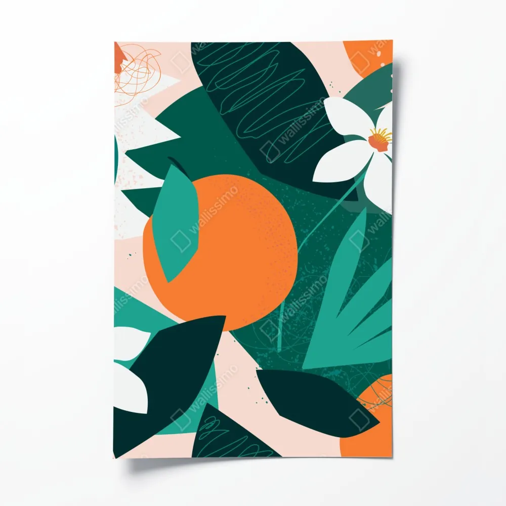 Plakat tropikalne liście i cytrusowa ilustracja – Wallissimo® Plakat tropikalne liście i cytrusowa ilustracja – Wallissimo®