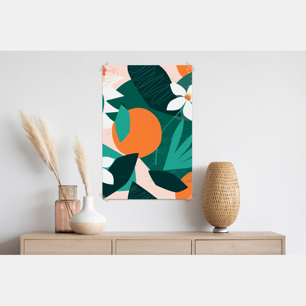 Plakat tropikalne liście i cytrusowa ilustracja – Wallissimo® Plakat tropikalne liście i cytrusowa ilustracja – Wallissimo®