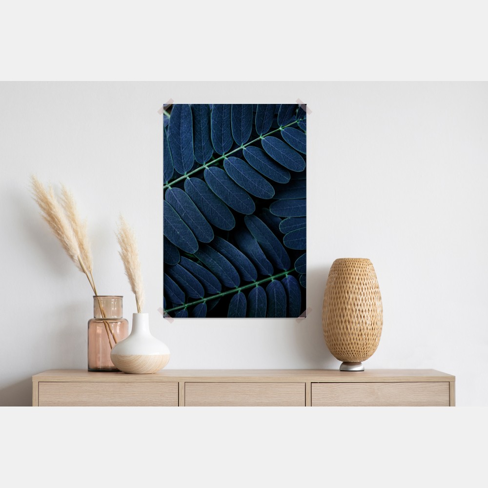 Plakat niebieski wzór liści – Wallissimo® Plakat niebieski wzór liści – Wallissimo®