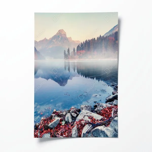 Plakat intensywna różowa fasada z niebieskimi drzwiami – Wallissimo®