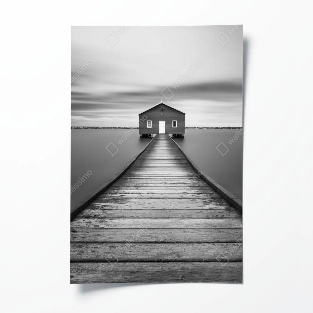 Plakat samotny domek na pomoście nad spokojną wodą – Wallissimo® Plakat samotny domek na pomoście nad spokojną wodą – Wallissimo®