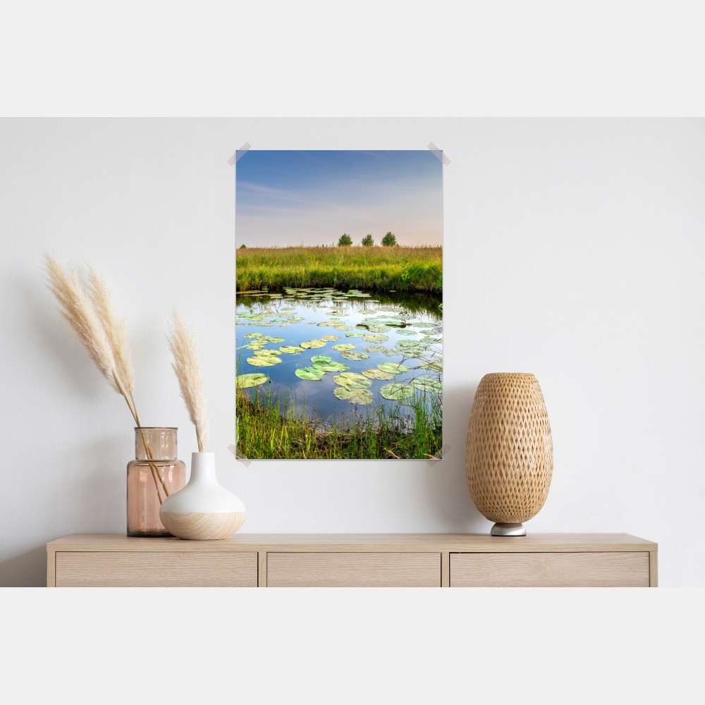 Plakat spokojny staw z grążelami na łące – Wallissimo® Plakat spokojny staw z grążelami na łące – Wallissimo®