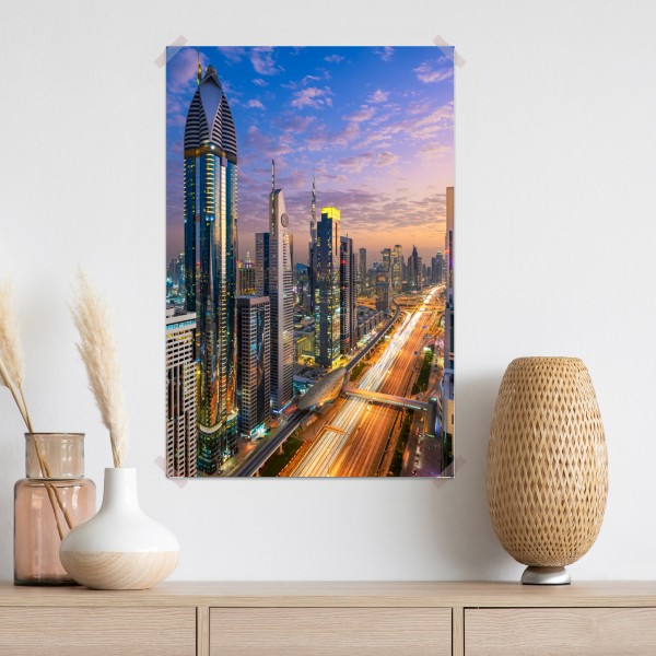 Plakat panorama Dubaju o zmierzchu – Wallissimo® Plakat panorama Dubaju o zmierzchu – Wallissimo®
