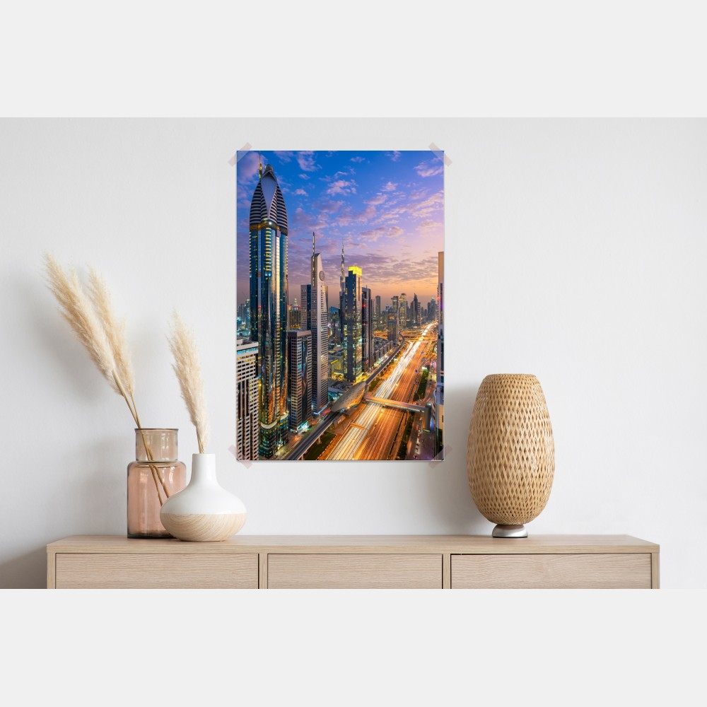 Plakat panorama Dubaju o zmierzchu – Wallissimo® Plakat panorama Dubaju o zmierzchu – Wallissimo®
