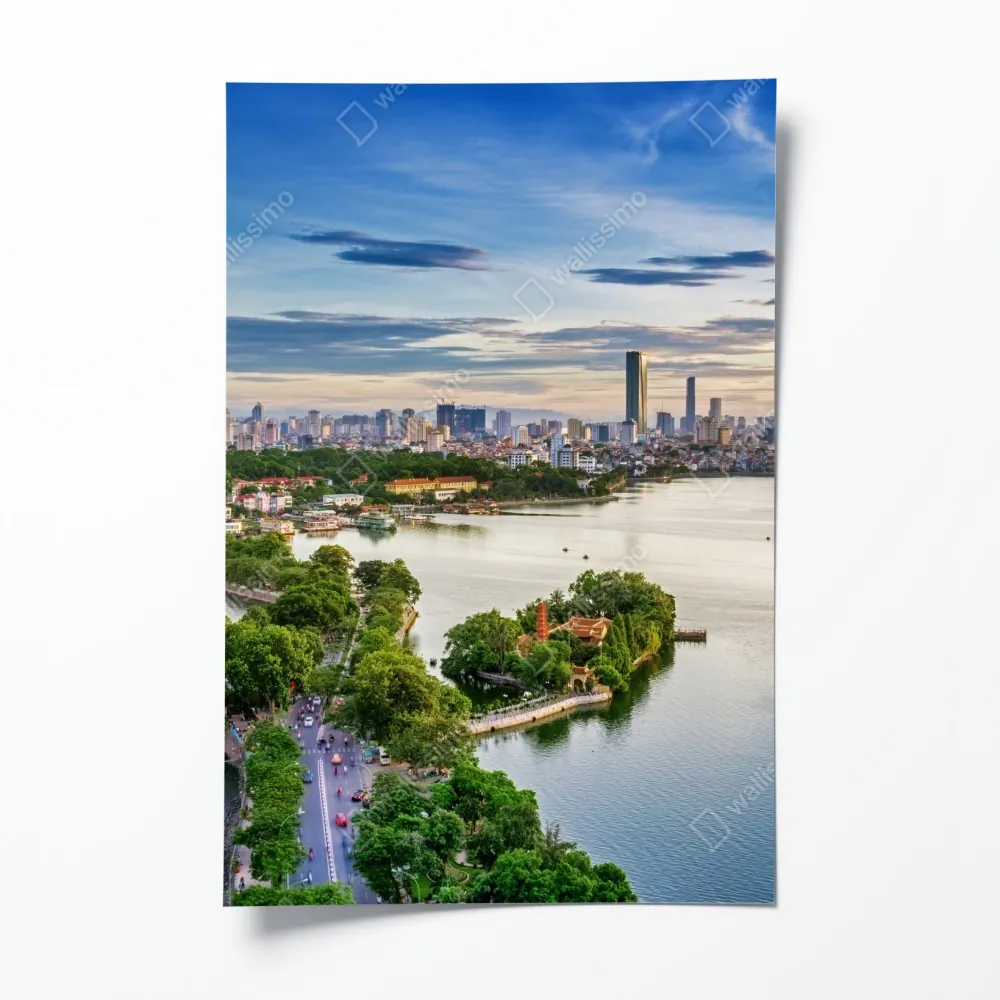 Plakat spokojna miejska panorama nad jeziorem – Wallissimo® Plakat spokojna miejska panorama nad jeziorem – Wallissimo®