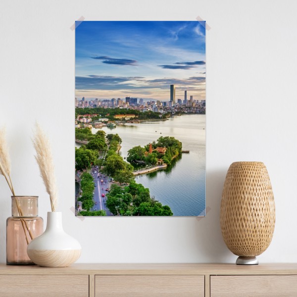 Plakat spokojna miejska panorama nad jeziorem – Wallissimo® Plakat spokojna miejska panorama nad jeziorem – Wallissimo®