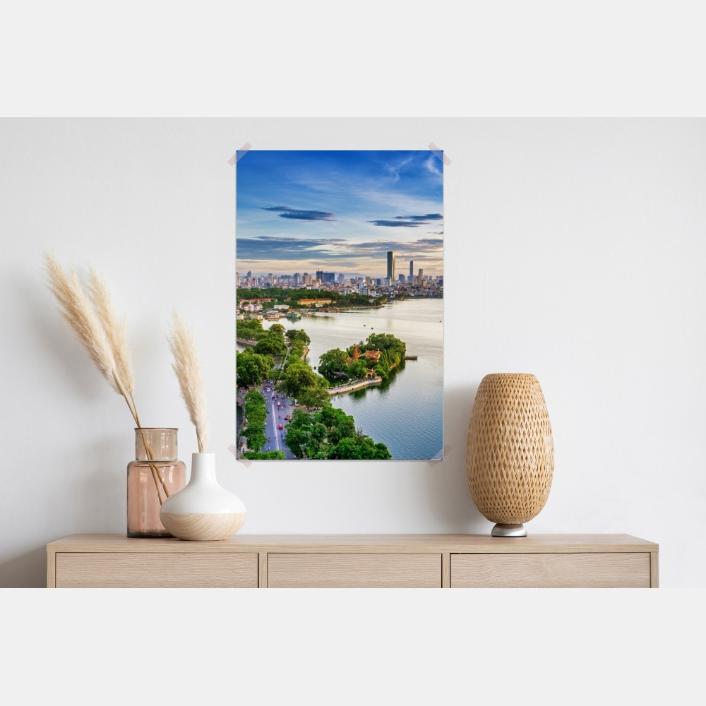 Plakat spokojna miejska panorama nad jeziorem – Wallissimo® Plakat spokojna miejska panorama nad jeziorem – Wallissimo®