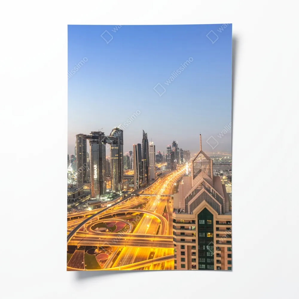 Plakat panorama Dubaju o zmierzchu – Wallissimo® Plakat panorama Dubaju o zmierzchu – Wallissimo®