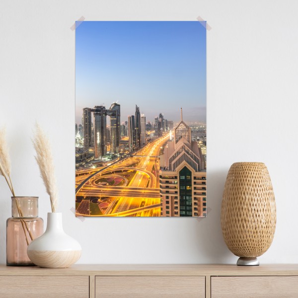 Plakat panorama Dubaju o zmierzchu – Wallissimo® Plakat panorama Dubaju o zmierzchu – Wallissimo®