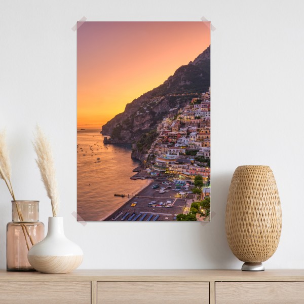 Plakat zachód słońca nad Positano, Wybrzeże Amalfitańskie