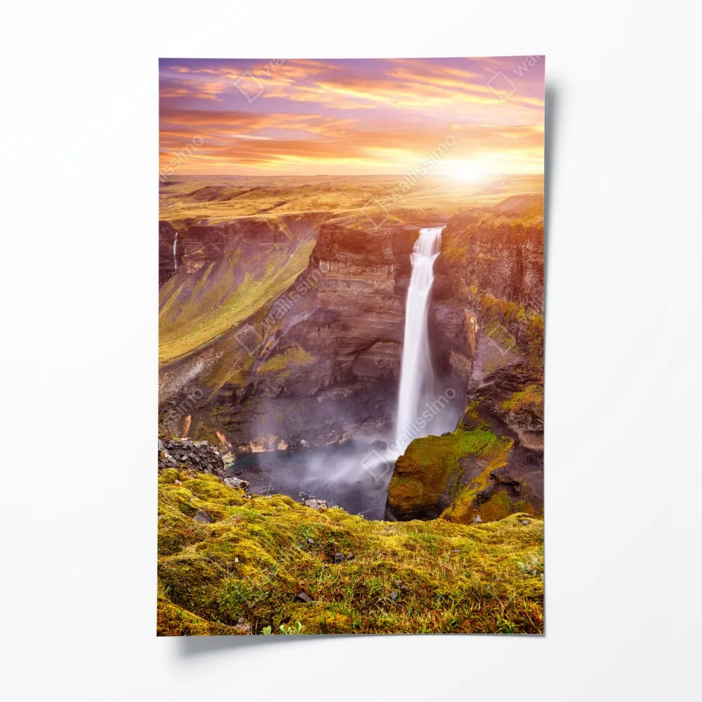 Plakat Haifoss wodospad o zachodzie słońca – Wallissimo® Plakat Haifoss wodospad o zachodzie słońca – Wallissimo®