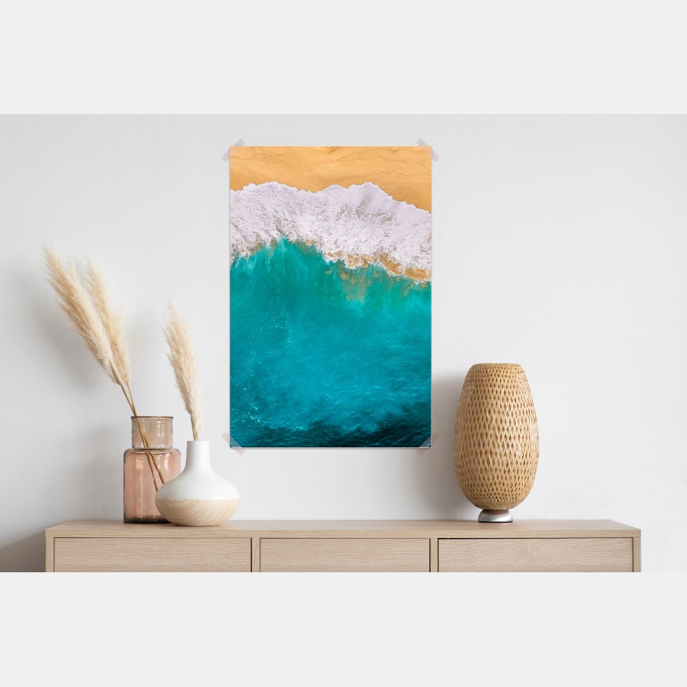 Plakat turkusowe fale nad plażą Kelingking, Nusa Penida – Wallissimo® Plakat turkusowe fale nad plażą Kelingking, Nusa Penida – Wallissimo®