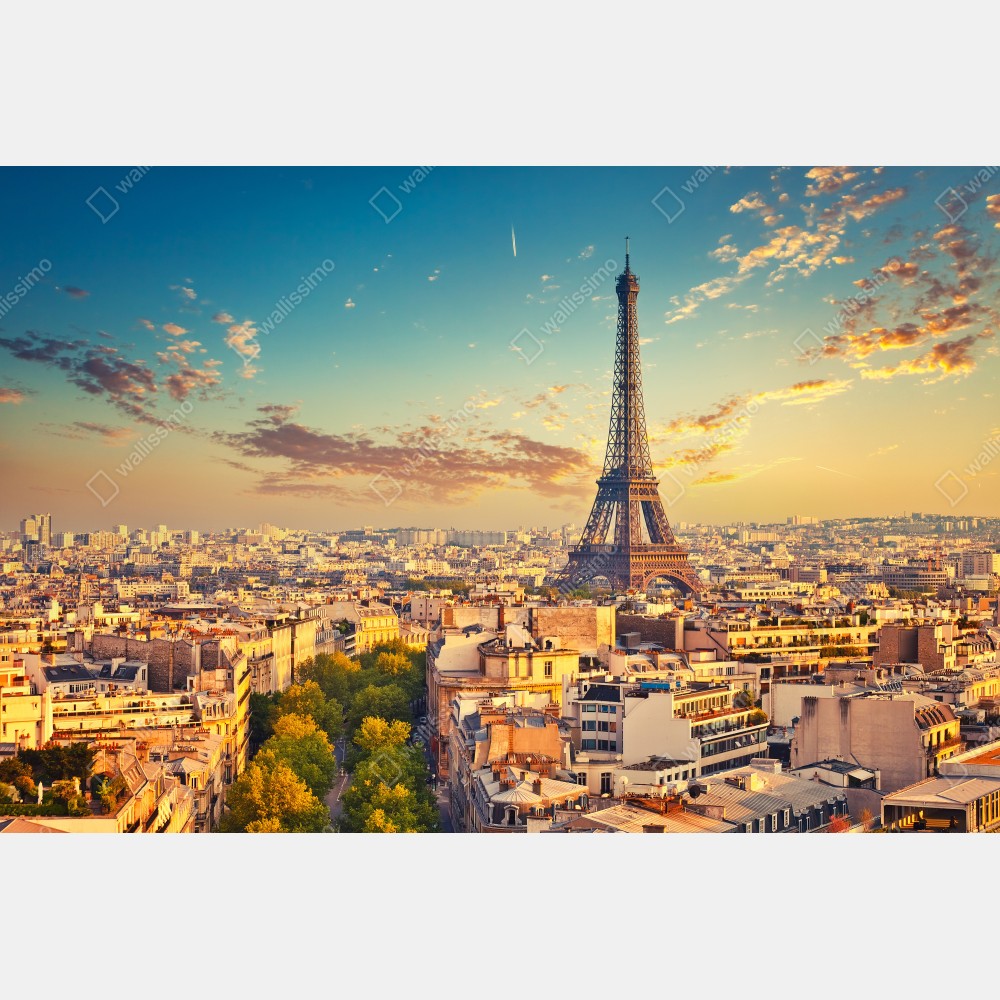 Plakat zachód słońca nad panoramą Paryża z Wieżą Eiffla – Wallissimo® Plakat zachód słońca nad panoramą Paryża z Wieżą Eiffla – Wallissimo®