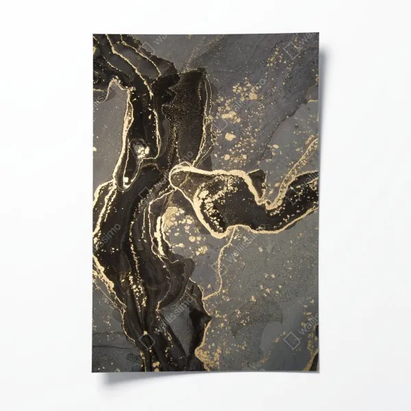 Plakat luksusowy czarno-złoty marmur abstrakcyjny
