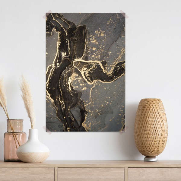 Plakat luksusowy czarno-złoty marmur abstrakcyjny – Wallissimo® Plakat luksusowy czarno-złoty marmur abstrakcyjny – Wallissimo®