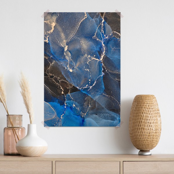 Plakat luksusowe niebiesko-złote abstrakcyjne fale – Wallissimo® Plakat luksusowe niebiesko-złote abstrakcyjne fale – Wallissimo®