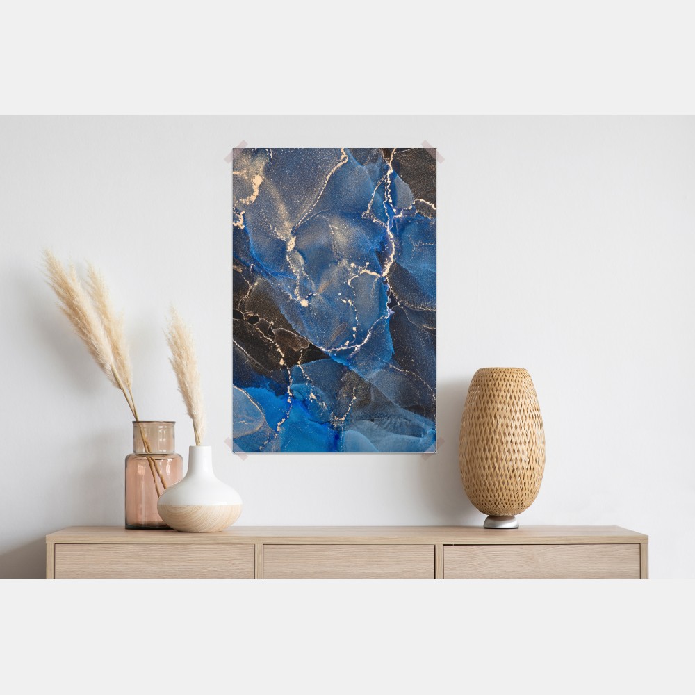 Plakat luksusowe niebiesko-złote abstrakcyjne fale – Wallissimo® Plakat luksusowe niebiesko-złote abstrakcyjne fale – Wallissimo®