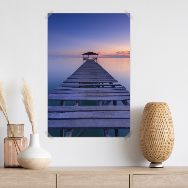 Plakat spokojne drewniane molo o zachodzie słońca – Wallissimo® Plakat spokojne drewniane molo o zachodzie słońca – Wallissimo®