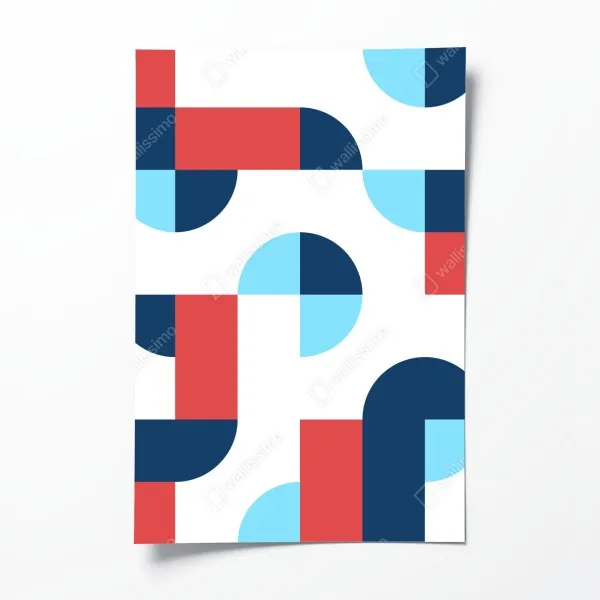 Plakat odważny geometryczny wzór w granacie i koralu