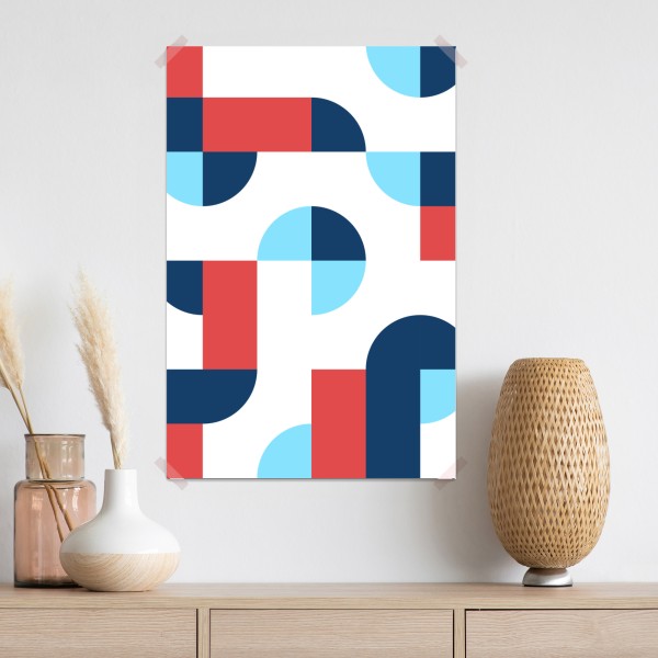 Plakat odważny geometryczny wzór w granacie i koralu – Wallissimo® Plakat odważny geometryczny wzór w granacie i koralu – Wallissimo®